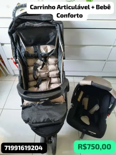 Carrinho de Bebê Articulável + Bebê Conforto Voyage