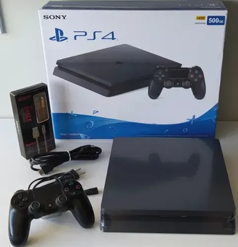 Ps4 Playstation 4 Slim Vitrine Bivolt Sony + Dualshock 4 + Jogo Brinde