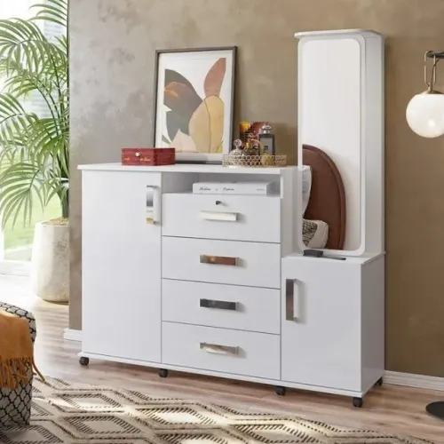 Cômoda Copacabana 4 Gavetas 2 Portas Branco Brilho Branco - Para Pronta Entrega 