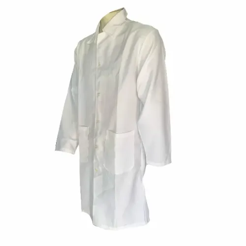 Jaleco Longo em Oxford Branco Manga comprida com bolsos