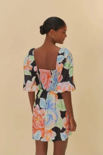 Vestido FARM Curto Floral Sofia Preto