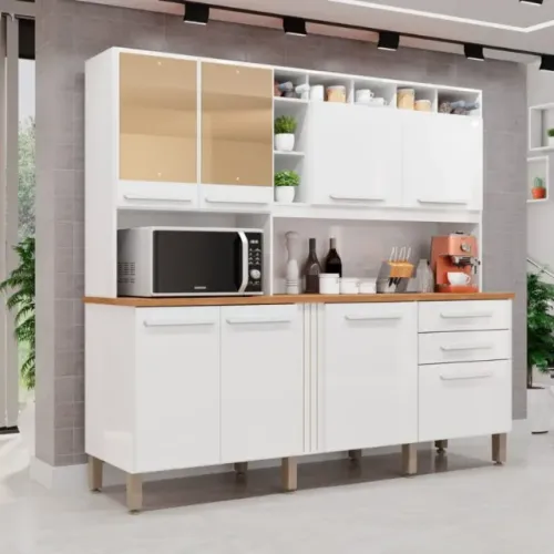 Armário Cozinha Antonela 8Pts 2Gvs com Espelhos Branco Imop - Entrega Rápida!