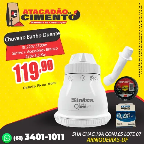 Chuveiro Banho Quente 3t 220v 5500w Sintex + Acessórios Branco 220v 5.5 Kw