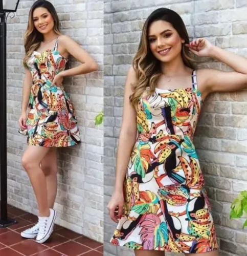 vestido curto cachos de banana farm - tamanho p