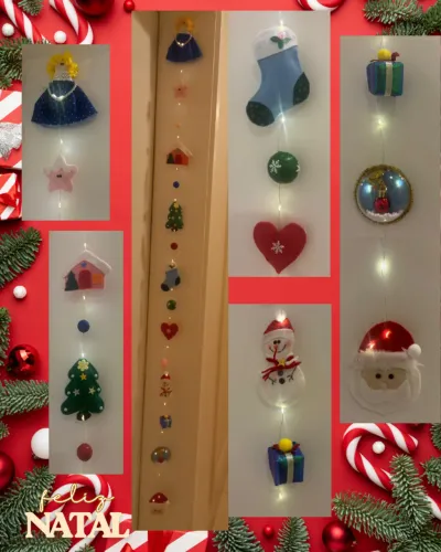 Pendente de Natal Artesanal com Luzes LED Branco Quente 1,60m