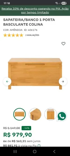 Sapateira/banco seminova na cor amêndoa da Tok&Stok - L-85cm A-45cm P-40cm