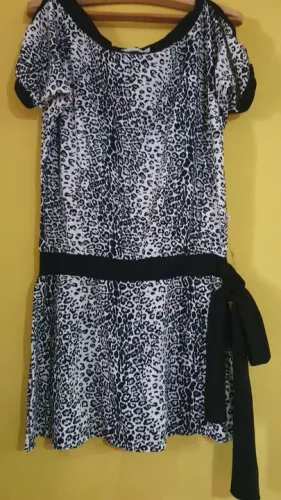 Vestido Leopardo com Detalhes em Preto