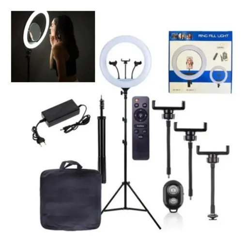  Ring Light Profissional 18 Polegadas com Tripé, Bolsa e Controle - R$ 299,90
