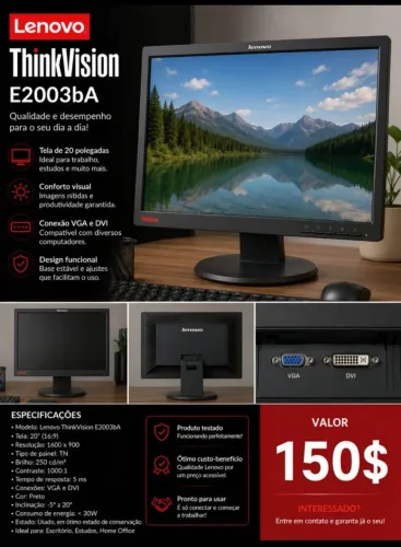 Monitor Lenovo ThinkVision VGA DVI 