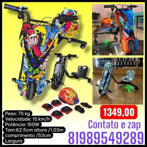 Patinete Triciclo Elétrico New Speed Drift Infantil