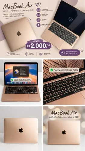 MacBook Air Rose Gold - Core i3, 8GB, 13,3" Retina - Bateria 98%! Super Novo