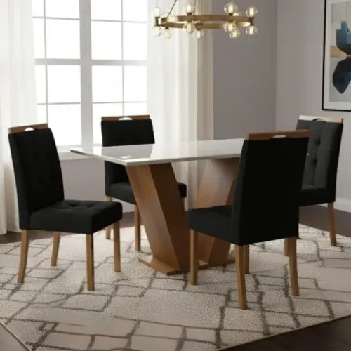 Mesa Classic 120 Cinamomo/Off White com 4 Cadeiras Sophia Veludo