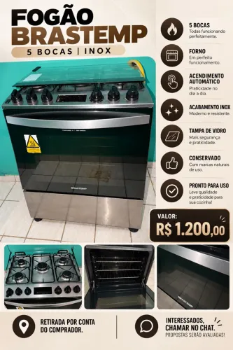FOGÃO BRASTEMP INOX - 5 BOCAS