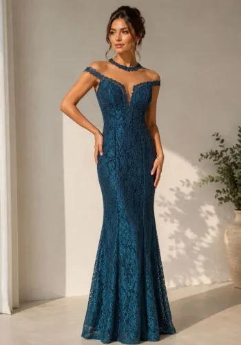 Vestido de festa longo sereia verde petróleo 38/40