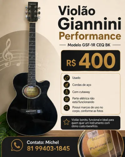 Violão Giannini Performance - Modelo GSF-1R CEQ BK