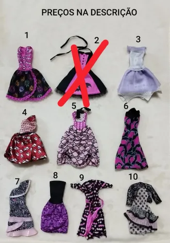Roupas para bonecas Monster High variadas.( LEIA A DESCRIÇÃO)