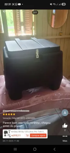 Baú moto 80 litros Novo 