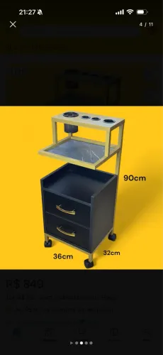 Vendo 4 Carrinhos Auxiliar Barbearia Cor Dourado E Preto