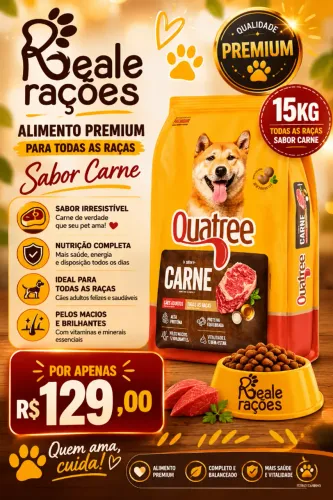 Ração Cães adultos Quatree Todas as raças 15kg + Entrega Grátis