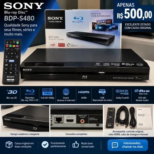 Blu-ray Sony BDP-S480 3D Smart + Caixa Original