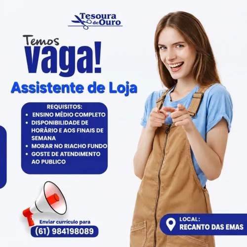 VAGA URGENTE - ASSISTENTE DE VENDAS