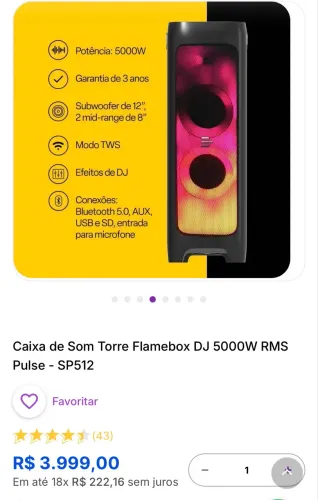 Caixa de Som Torre Flamebox DJ 5000W RMS Pulse - SP512