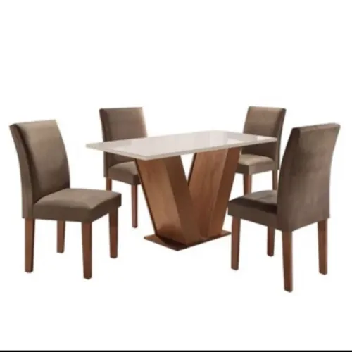 Mesa 4 lugares com 4 cadeiras e tampo de vidro