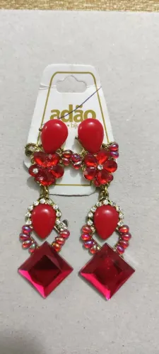 Brinco Feminino Vermelho Luxo Pedraria Strass Festa Fashion