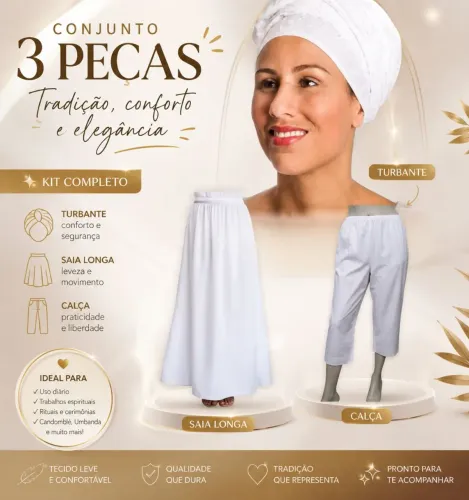 Kit Branco 3 Peças - Negociável - Turbante, Saia e Calça