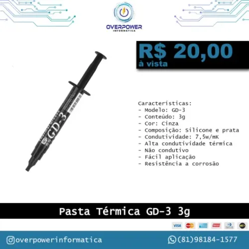 Pasta térmica GD3 3g 7.5w/mK silicone e prata