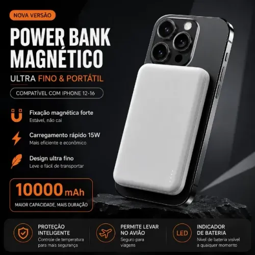 Carregador Portátil Magnético MagSafe - Energia e Praticidade para o Seu iPhone