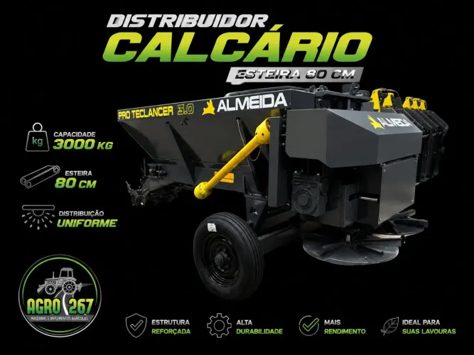 Distribuidor calcário 3000 kg esteira 80 cm para trator 