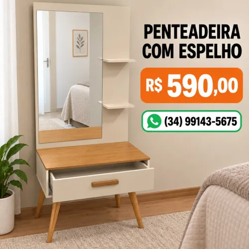 Penteadeira com espelho grande e gaveta ? R$ 590,00