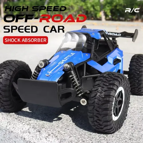 Carro de Controle Remoto Azul Escala 1:16 2.4G de Alta Velocidade com Luzes LED 2WD