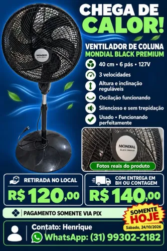 Ventilador Mondial de coluna 40 cm - Silencioso - Só hoje R$ 120!leia o anúncio. 