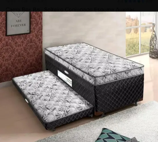Cama box baú solteiro conjulgado espuma auxiliar matelassê