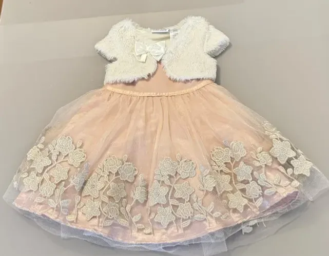 Conjunto- Vestido Rosa Gold com Bolero Peluciado