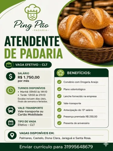 Vaga de atendente de padaria