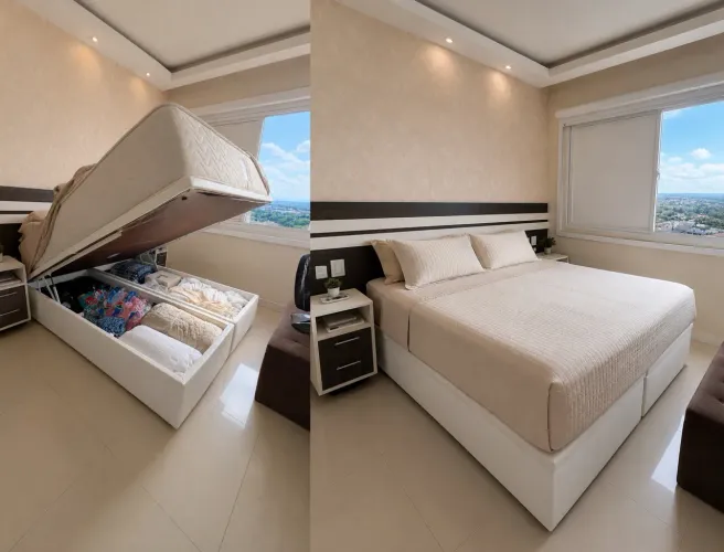 Cama Queen Ortobom com baú 