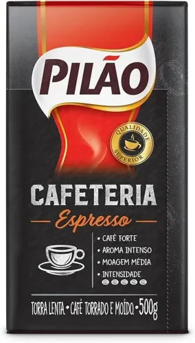 Café Pilão Torrado e Moído Cafeteria Espresso, Torra Forte, Embalagem a Vácuo com 500g