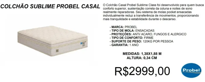 Cama box casal com colchão molas probel sublime - entrega gratuita