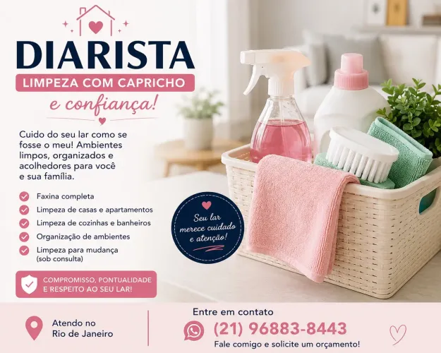  Diarista no Rio de Janeiro | Faxina Residencial | Capricho e Confiança