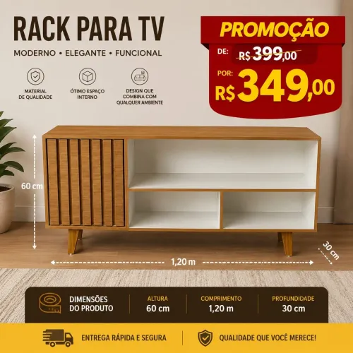 Promoção! Rack amadeirado 