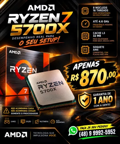 Processador RYZEN 7 5700x Novo c/ 1 Ano de Garantia 