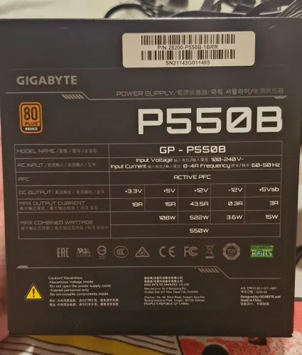 Fonte Gigabyte P550B 550W 80 Plus Bronze