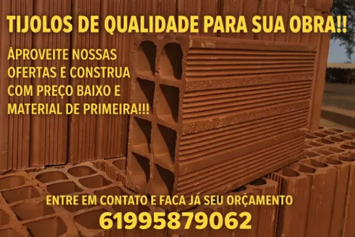 Qualidade e economia para sua obra = tijolos anapolis 8 furos milheiro a vista 999,90
