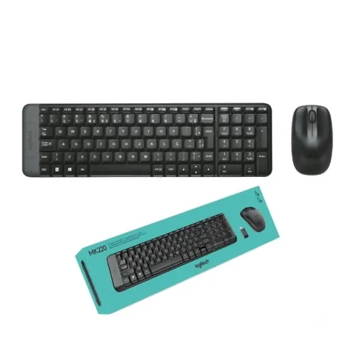 Kit Teclado E Mouse Logitech Mk220 Sem Fio, Compacto ABNT2, Preto, Novo, Lacrado