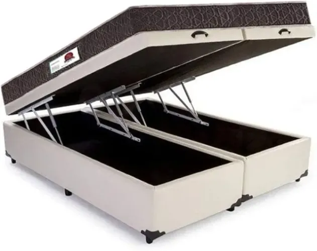 Colchão Resistence King e Cama Base Baú King na cor Creme