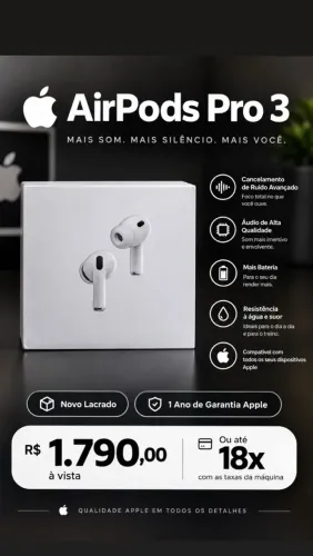 Fone AirPods Pro 3 Novo Lacrado 1 Ano Garantia Apple