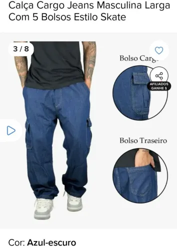 Calça jeans cargo azul tamanho P